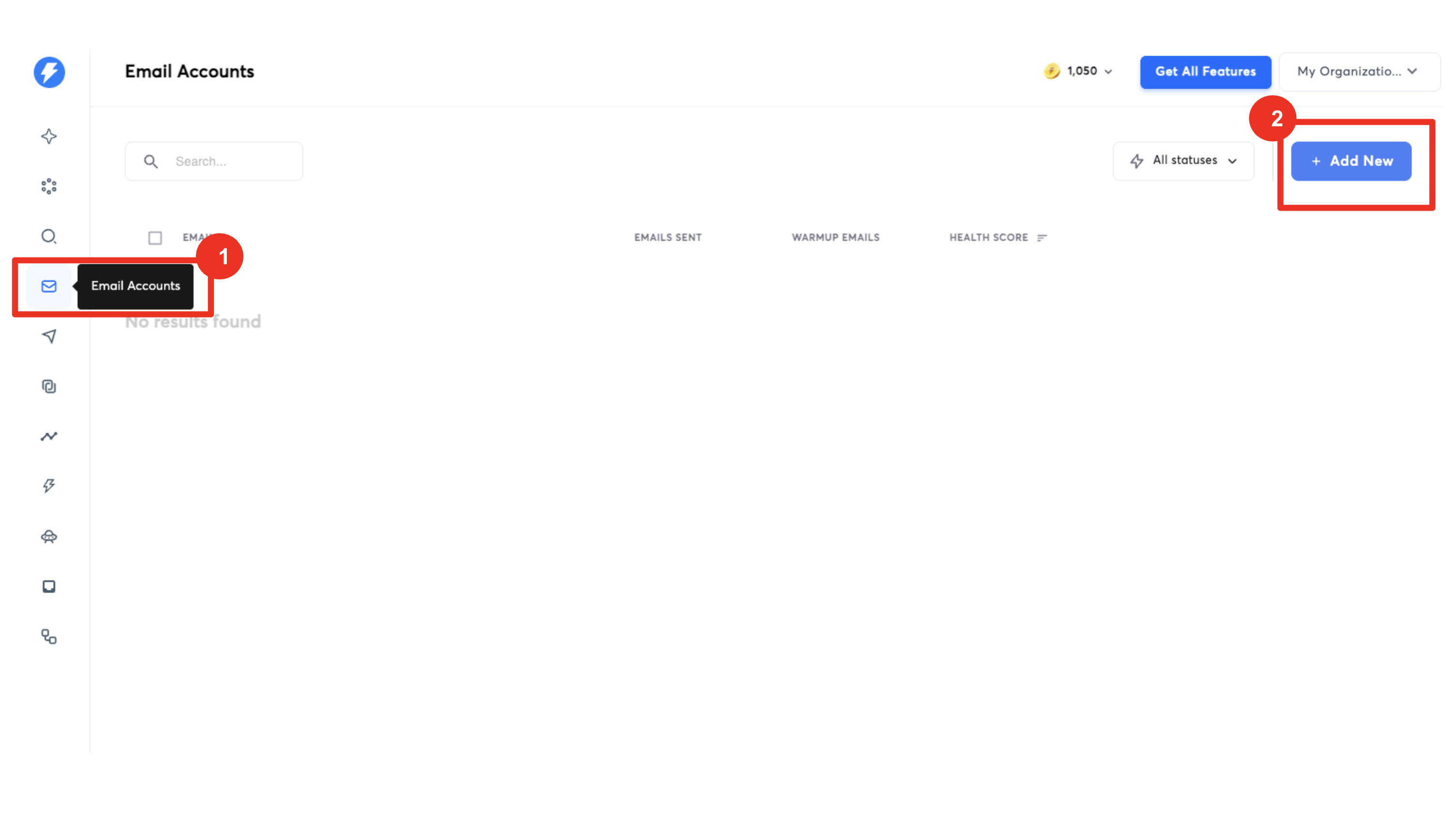 Email Accounts page